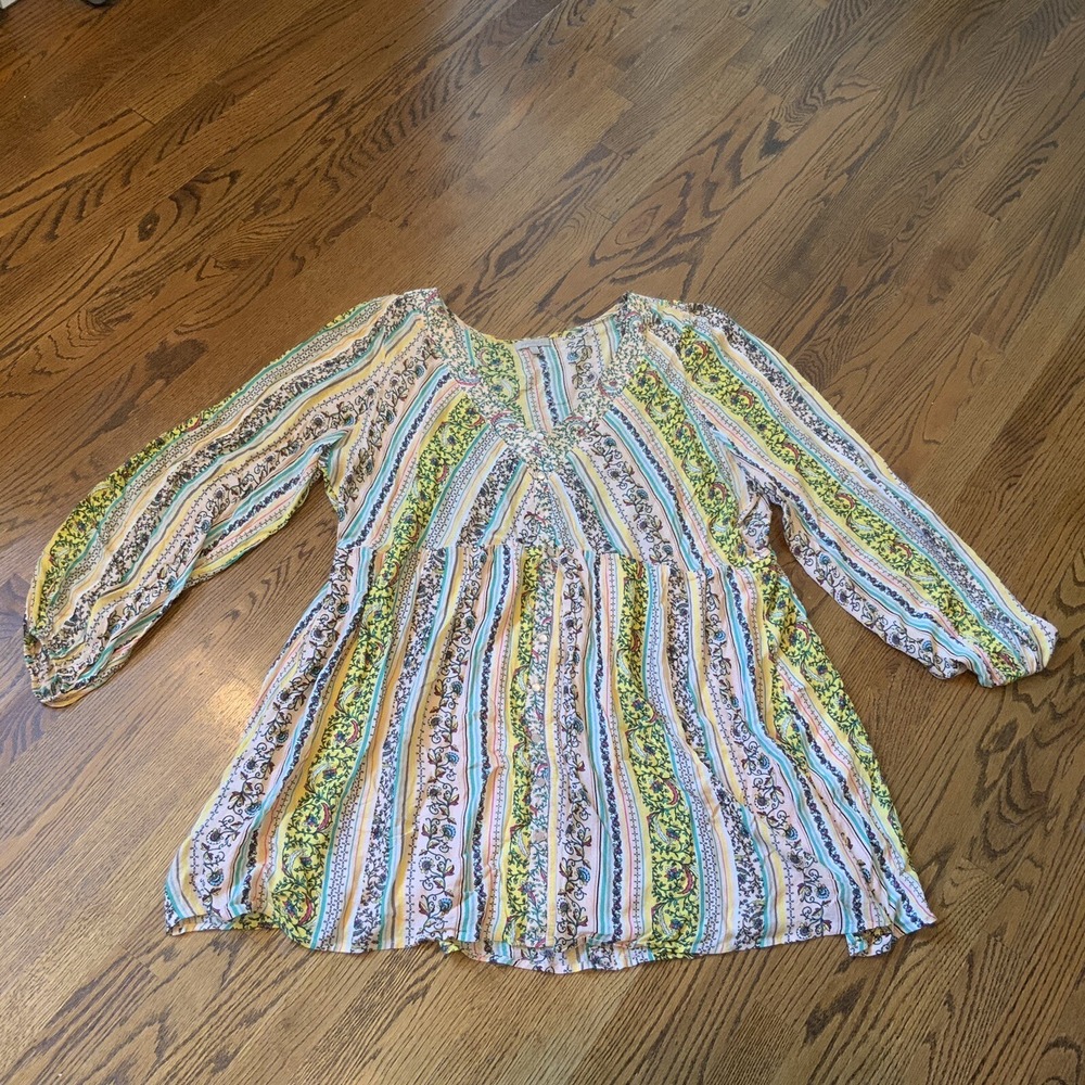 Boho Women's Plus Sz 3X Multicolor Long Sleeve Dress Rayon Lined Hippie